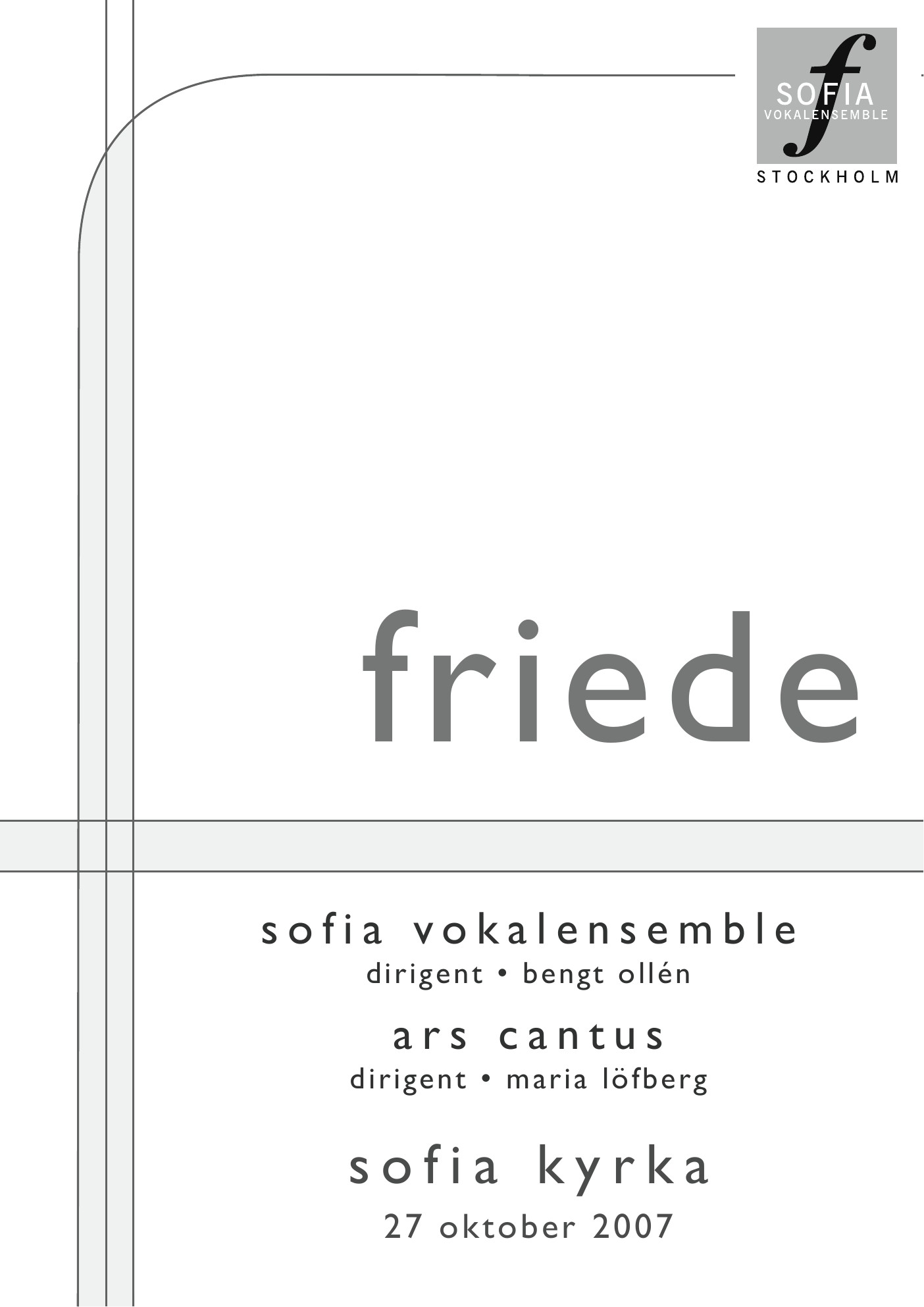Programomslag för Friede i Sofia kyrka 2007