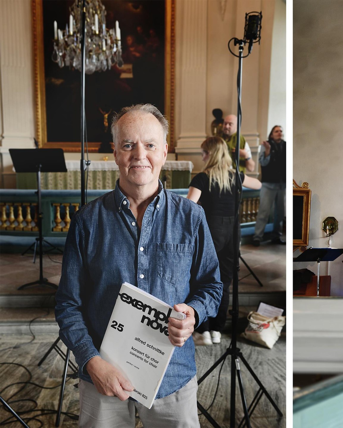 Bengt Ollén med partituret till Alfred Schnittkes Konsert för kör